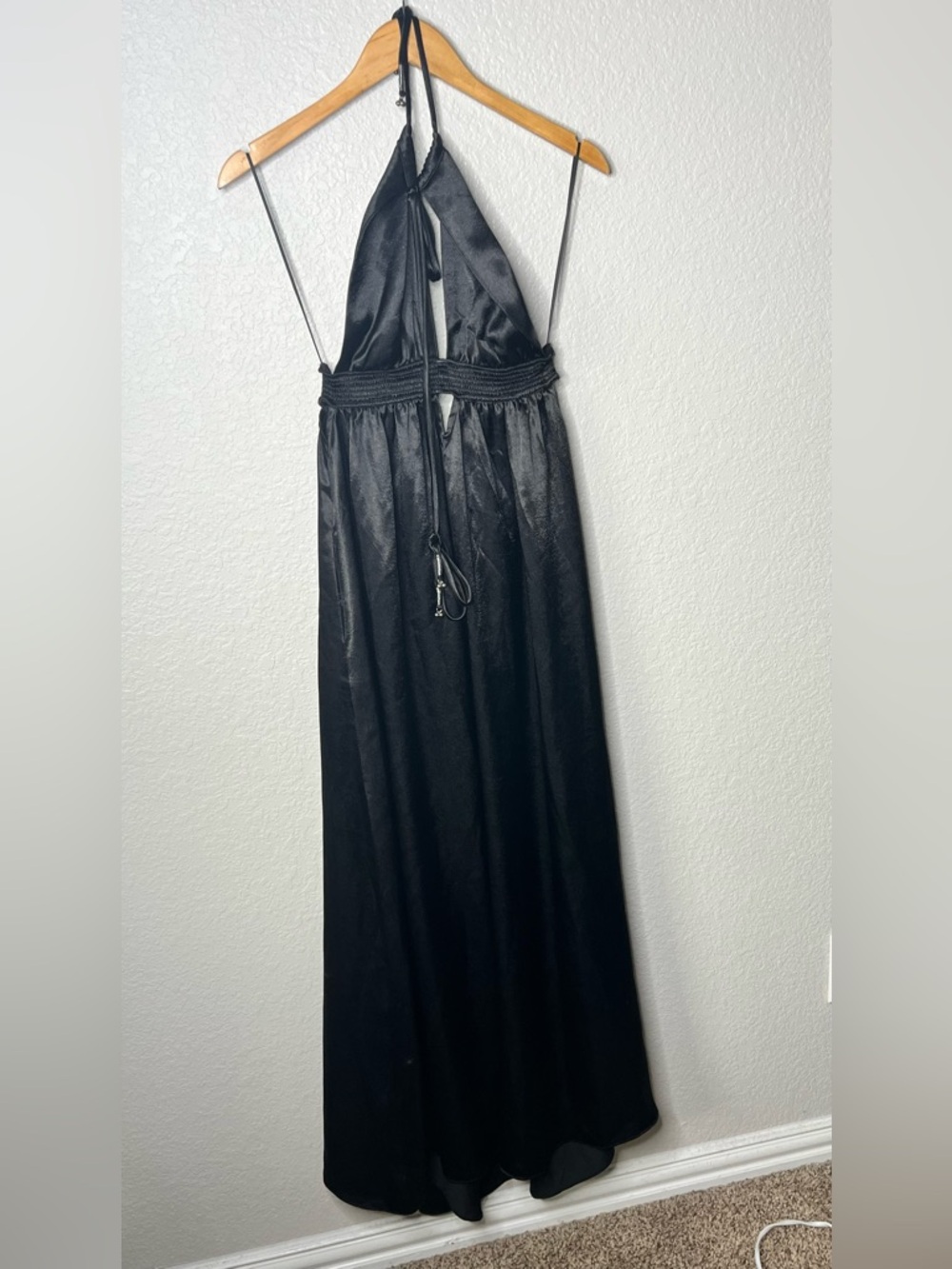 Free People Look Into The Sun Satin Cutouts Halter Gown Maxi Dress Black XS - Picture 12 of 12